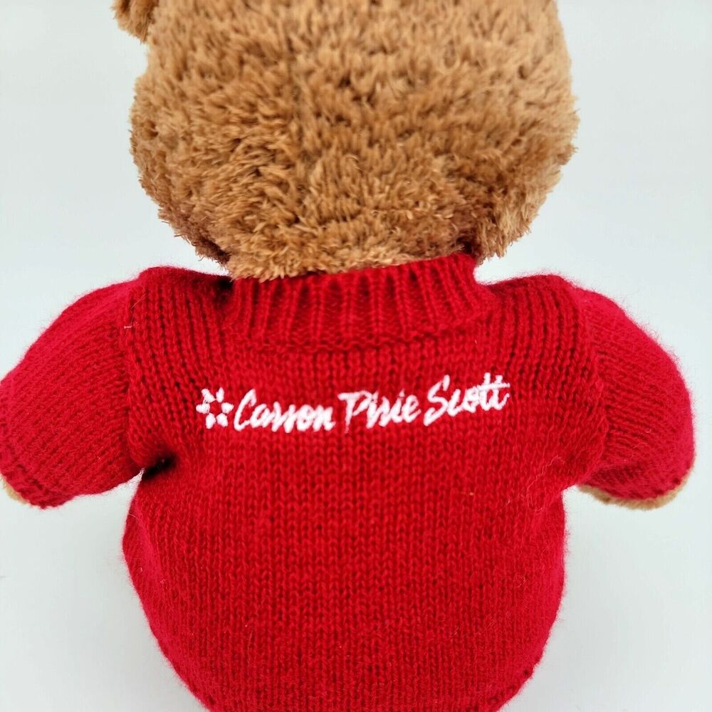 Saks Commonwealth Carson Pirie Scott Teddy Bear Brown 12 in Red Sweater Flag